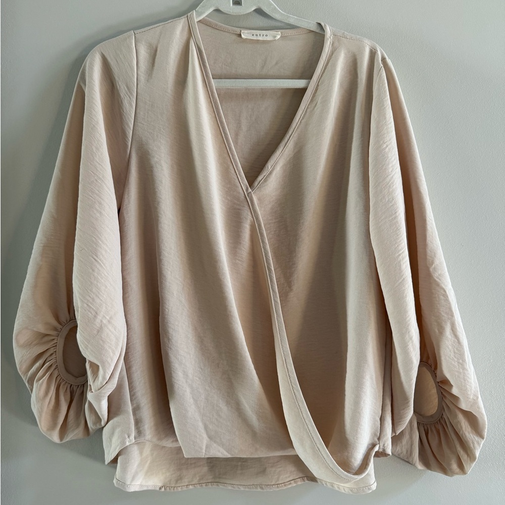 Entro Tan Wrap Blouse with 3/4 Sleeves